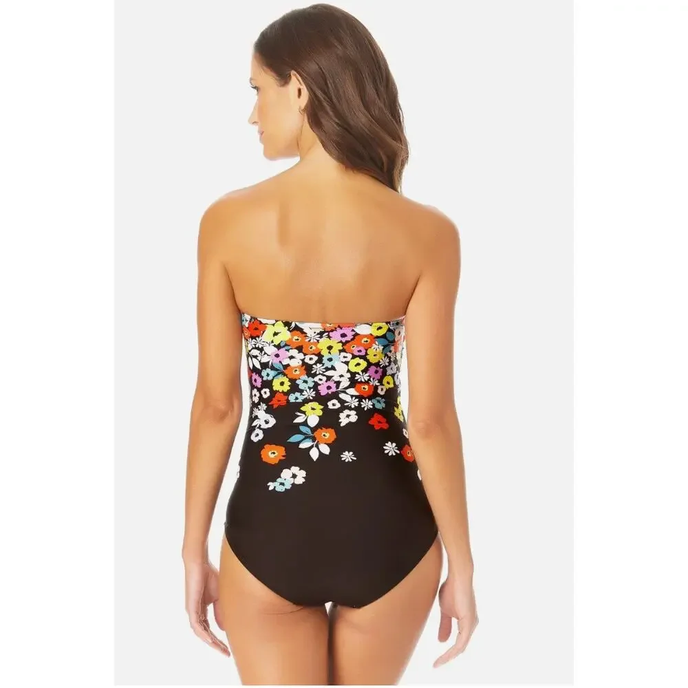 Anne Cole Floral Twist Front Shirred One Piece Swimsuit Size 8